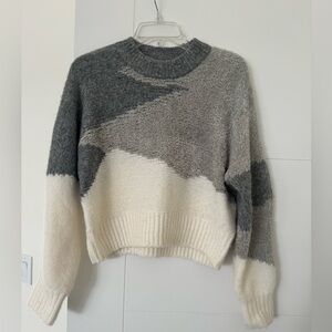 Abercrombie & Fitch Gray Cream Intarsia Mockneck Dolman Sleeve Sweater XS